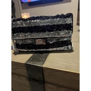 Chanel 2.55 Sequin Single Flap Double Chain Bag Black And SilverMetal 15 Series